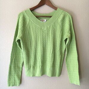 Vintage Cable Knit Sweater PL Green V-neck Tennis Cotton Talbots 90s Spring